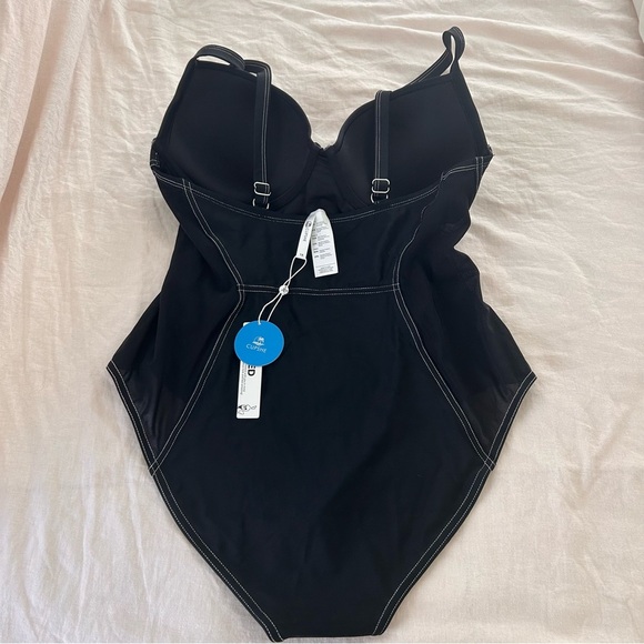 Cupshe Black Ivory Contrast Stitched push up Plus Size One Piece Swimsuit - Picture 3 of 7